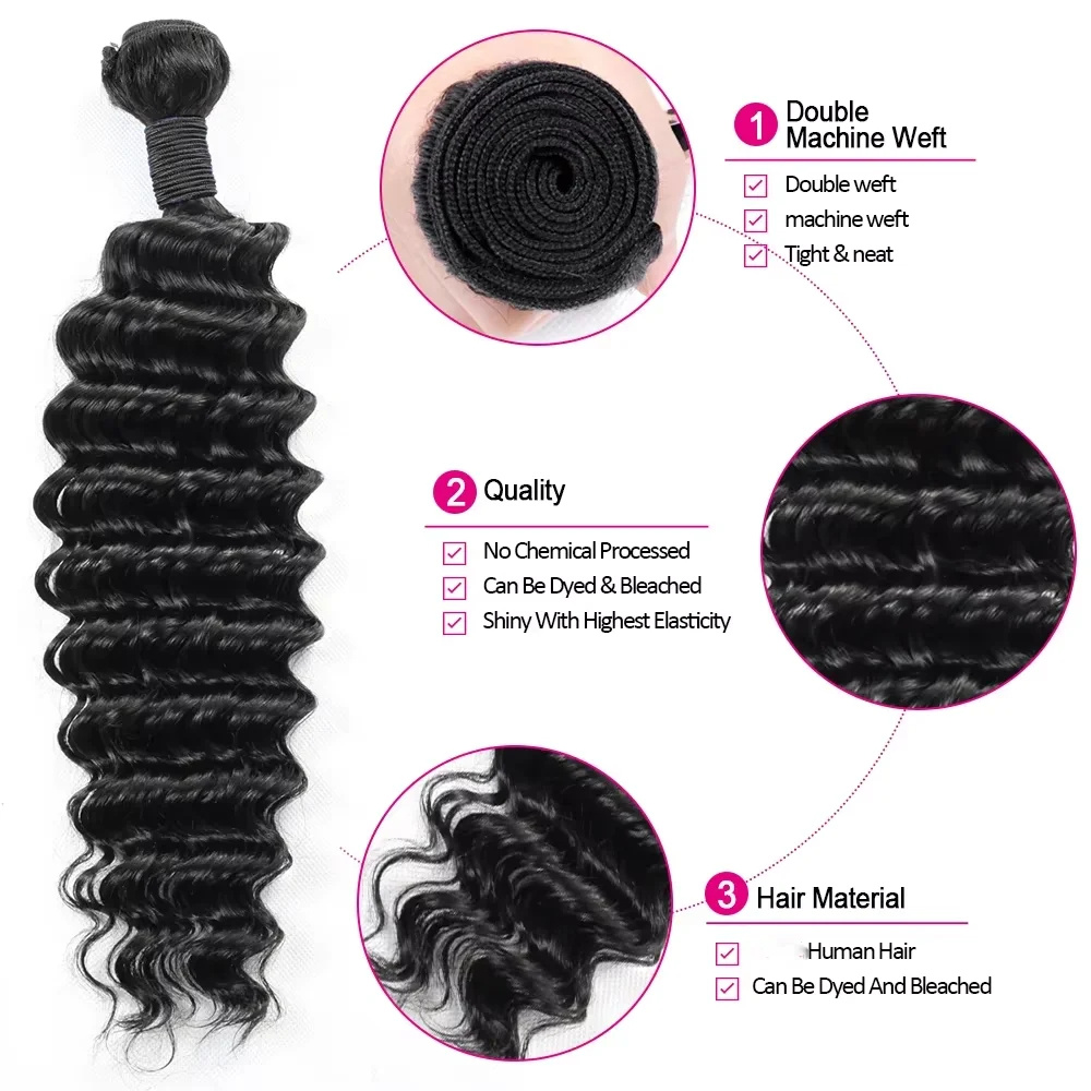 Extensiones de Cabello Humano  - Deep Wave 3 Bundles With Closure reseña y precio